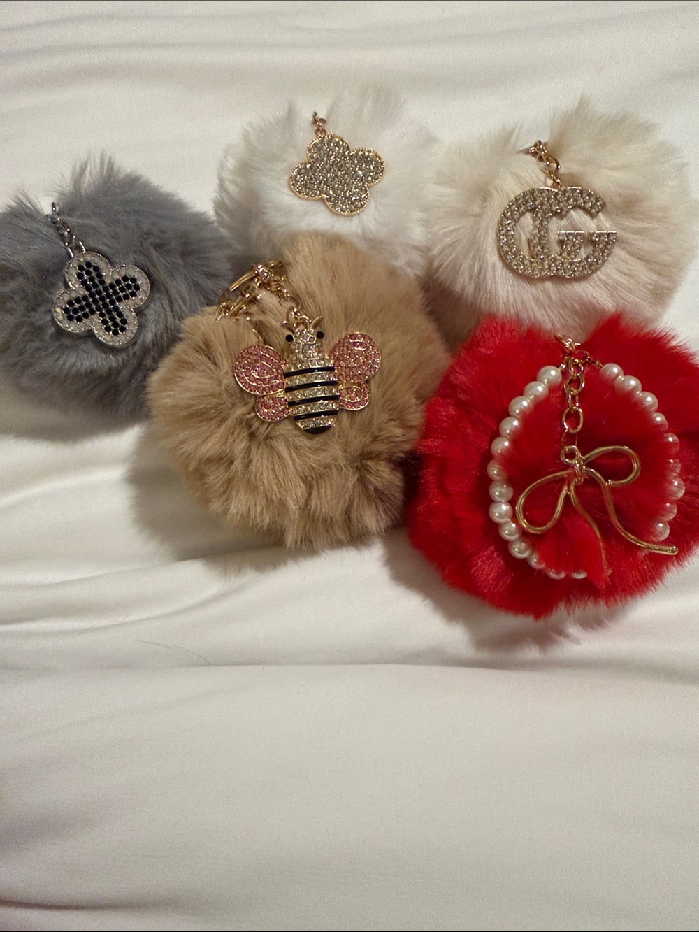 Faux Fur Pom Pom Bag Charm- Assorted Colors and Charms. See photos for options.